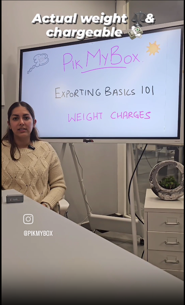 Explanation of courier charges by weight and dimensional weight calculation.